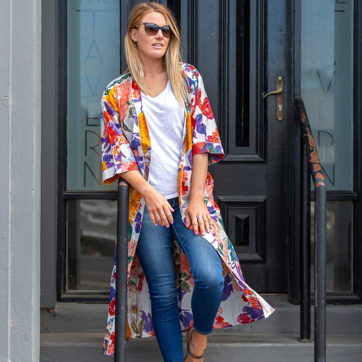Bright Blanche Blooms Kimono – Bird of Paradise Print Cotton Robe