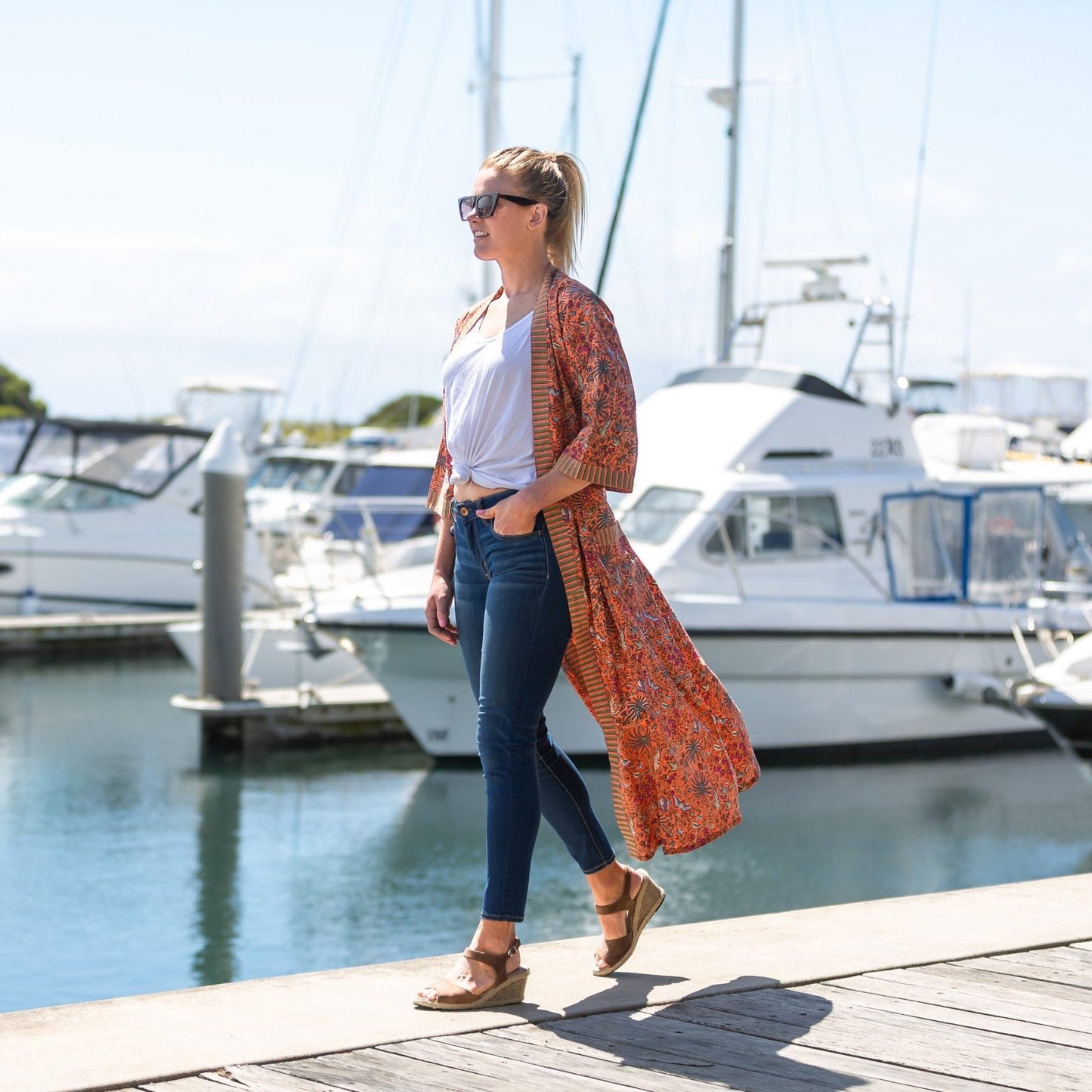 Grevillea Kimono – Hand-Printed Cotton Bathrobe, Lightweight & Versatile