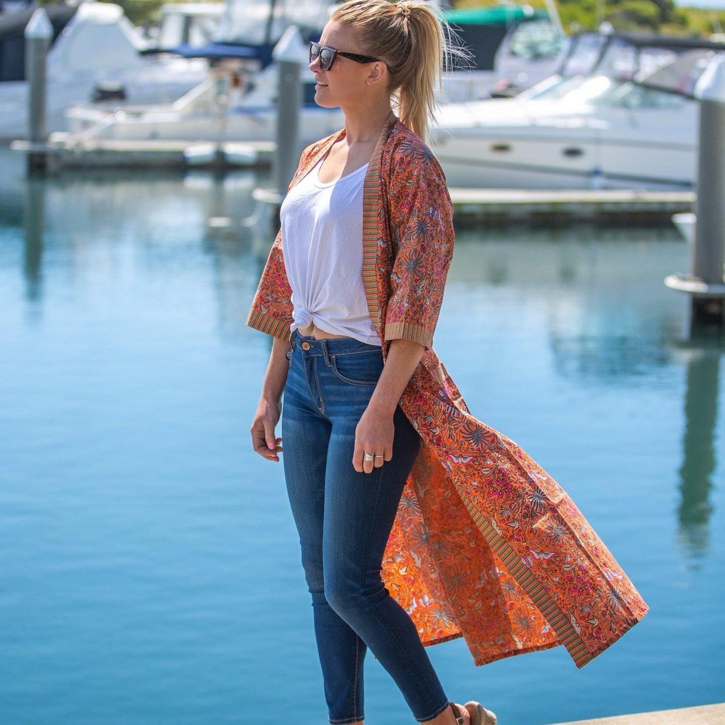 Grevillea Kimono – Hand-Printed Cotton Bathrobe, Lightweight & Versatile