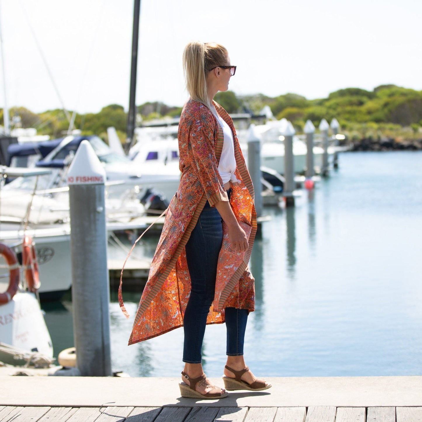 Grevillea Kimono – Hand-Printed Cotton Bathrobe, Lightweight & Versatile
