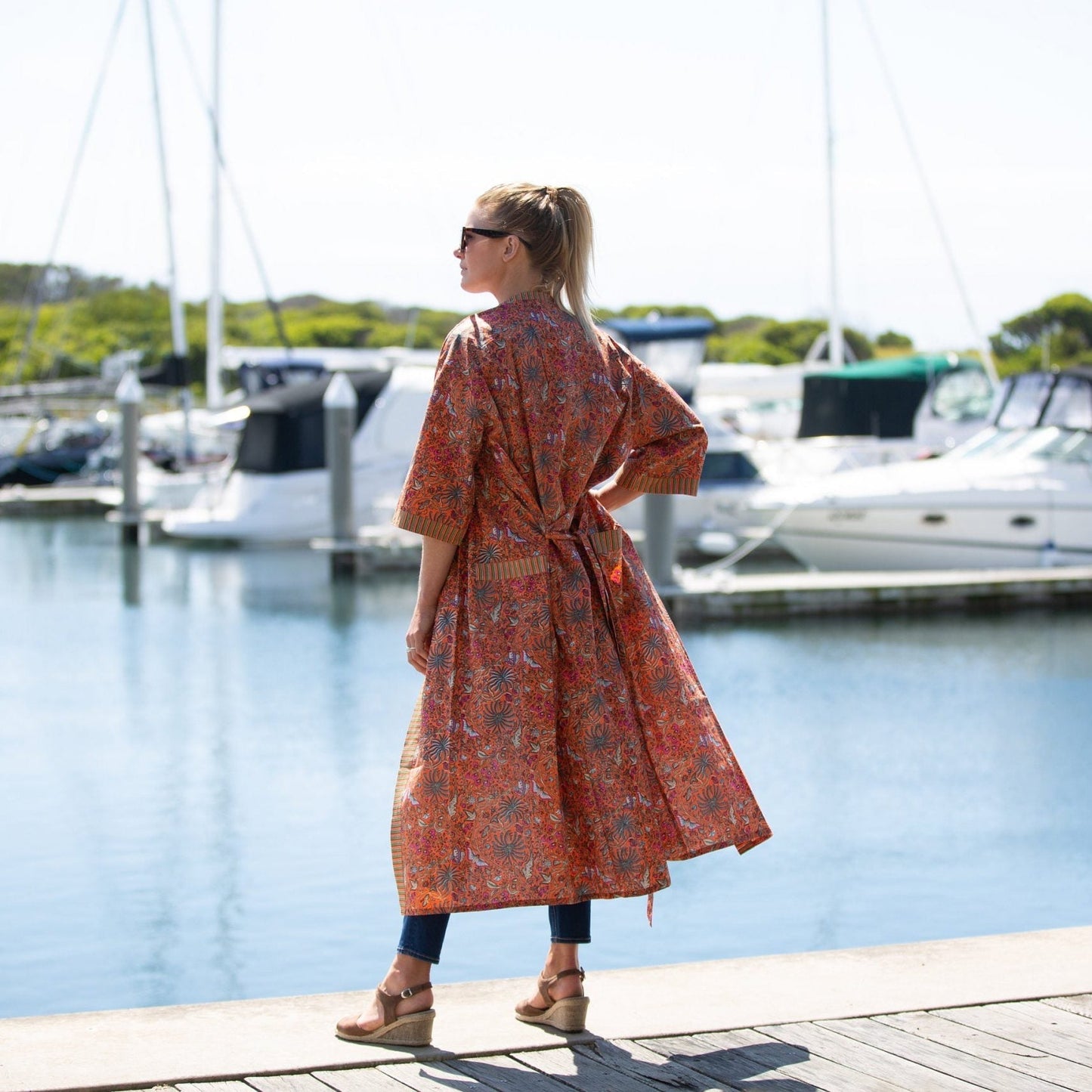 Grevillea Kimono – Hand-Printed Cotton Bathrobe, Lightweight & Versatile
