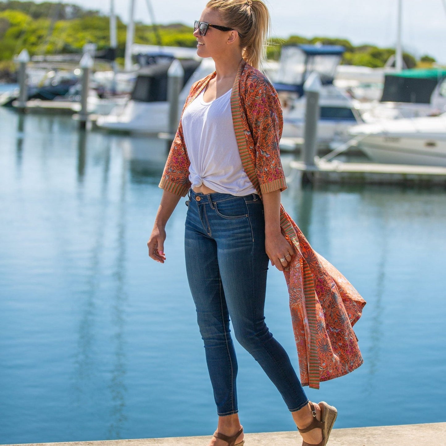 Grevillea Kimono – Hand-Printed Cotton Bathrobe, Lightweight & Versatile