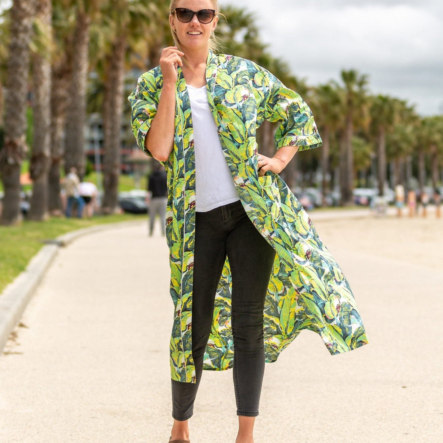 Jade Jungle Cotton Kimono – Frida Kahlo Inspired, Hand-Screened