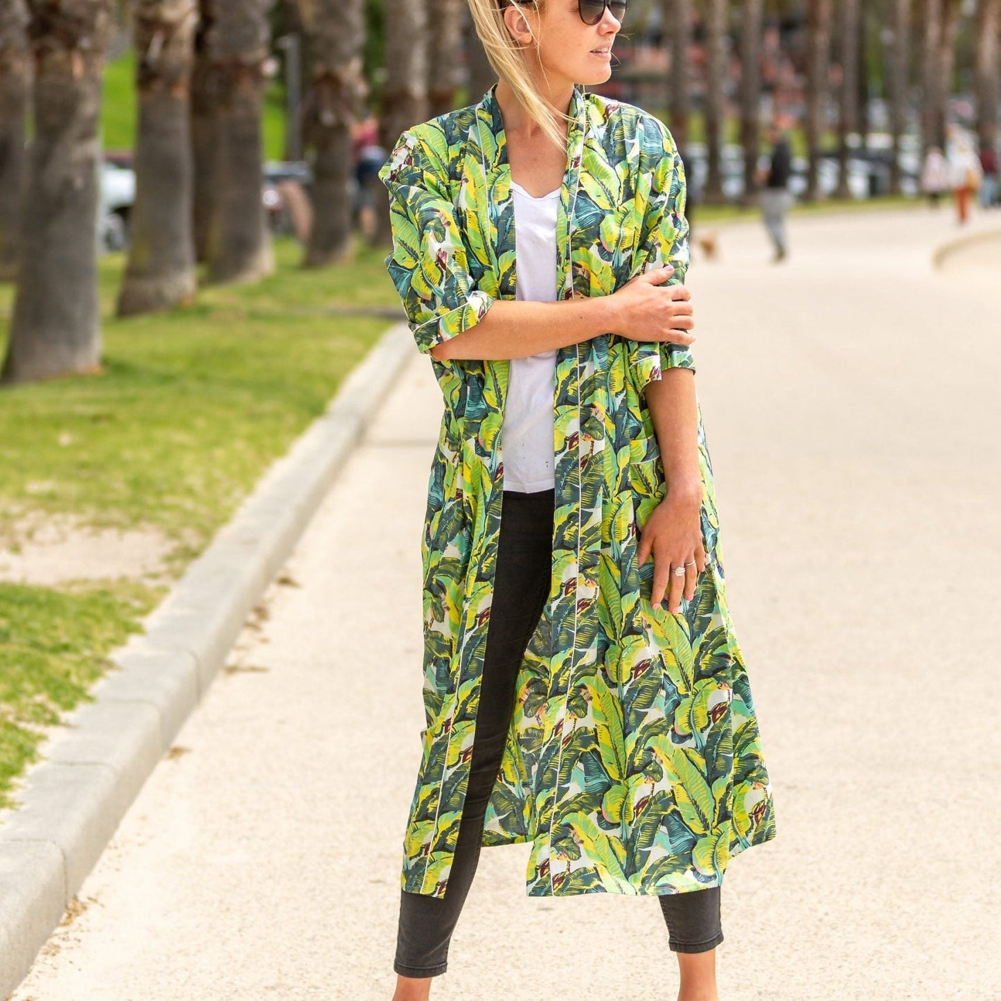 Jade Jungle Cotton Kimono – Frida Kahlo Inspired, Hand-Screened