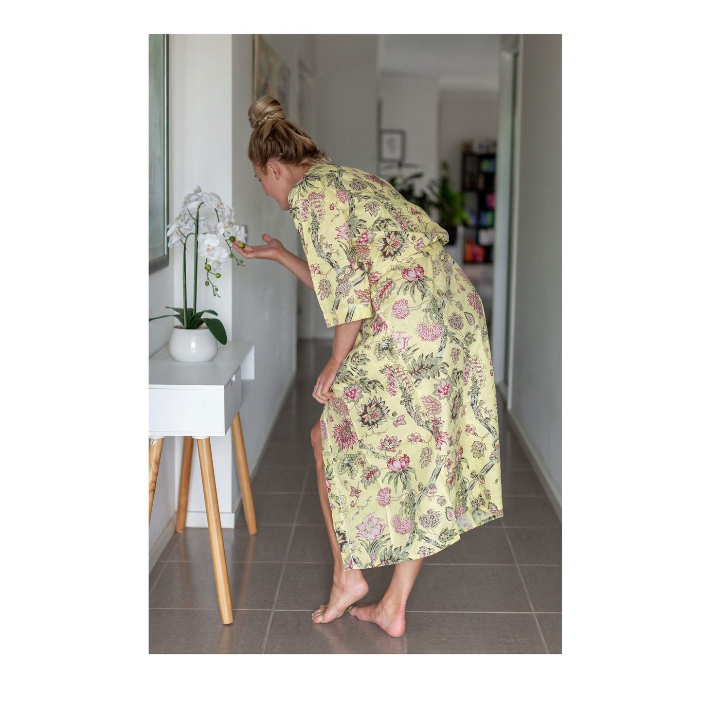Golden Warratah Cotton Kimono – Frida Kahlo Inspired, Free Size