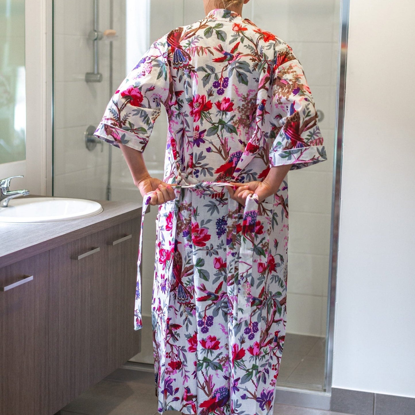 Ivory Aviary Cotton Kimono – Frida Kahlo Inspired, Free Size