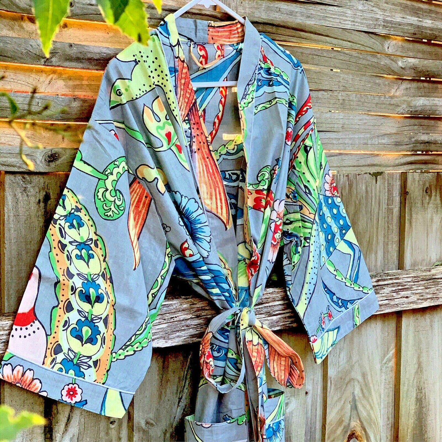 Tropicana Dream Kimono – Bird of Paradise Print Lightweight Cotton Robe