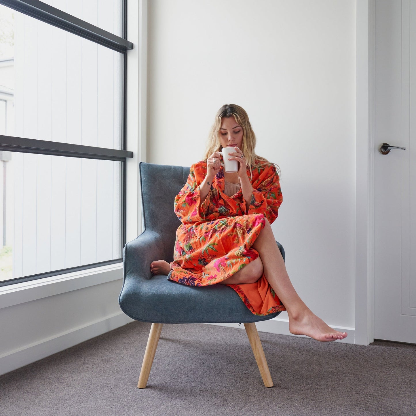 Decadent Florals Cotton Velvet Kimono Robe - Luxe Frida Kahlo-Inspired Design, Versatile Loungewear, Handmade in India