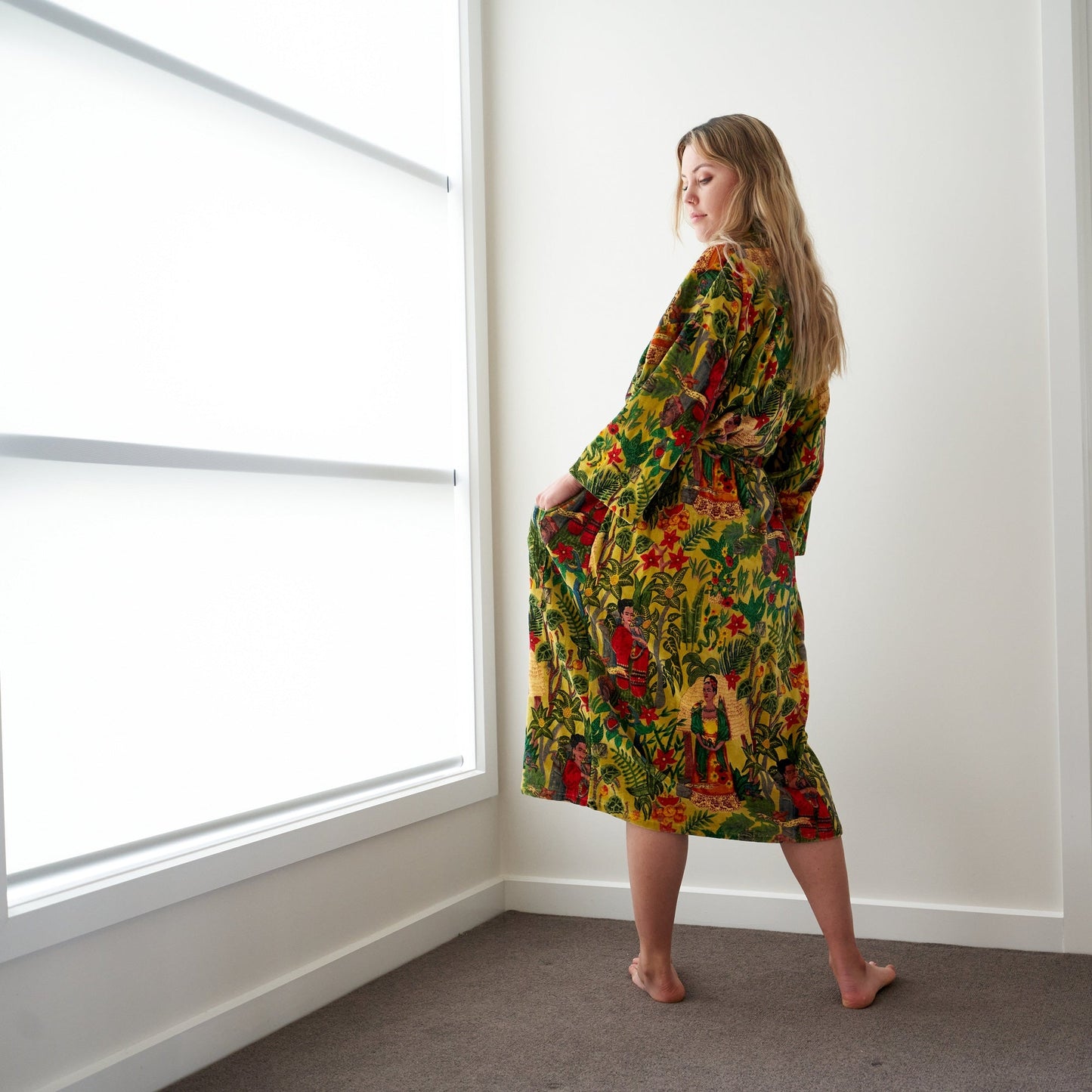 Frida’s Foliage Kimono – Frida Kahlo Inspired Handcrafted Velvet Robe