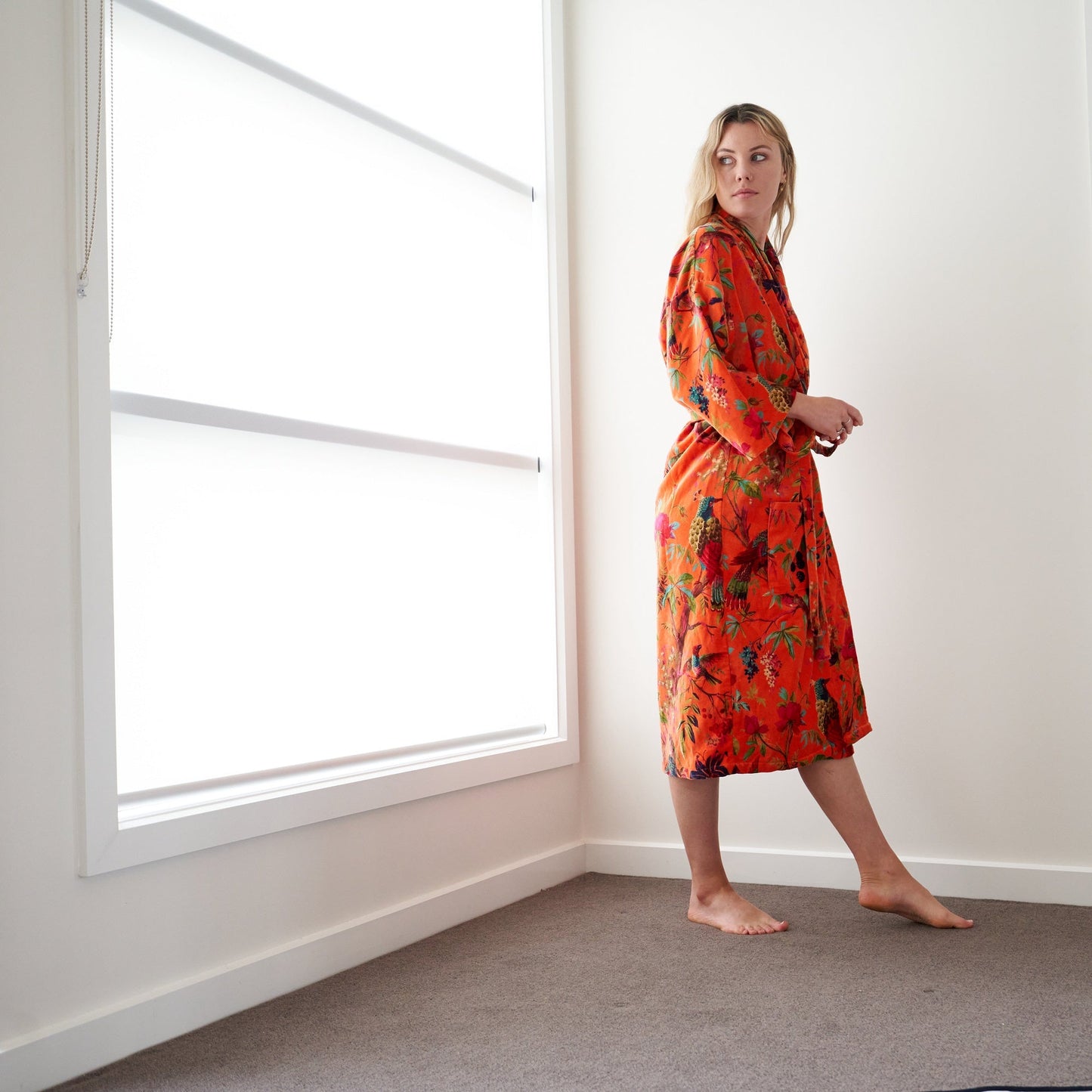 Decadent Florals Cotton Velvet Kimono Robe - Luxe Frida Kahlo-Inspired Design, Versatile Loungewear, Handmade in India