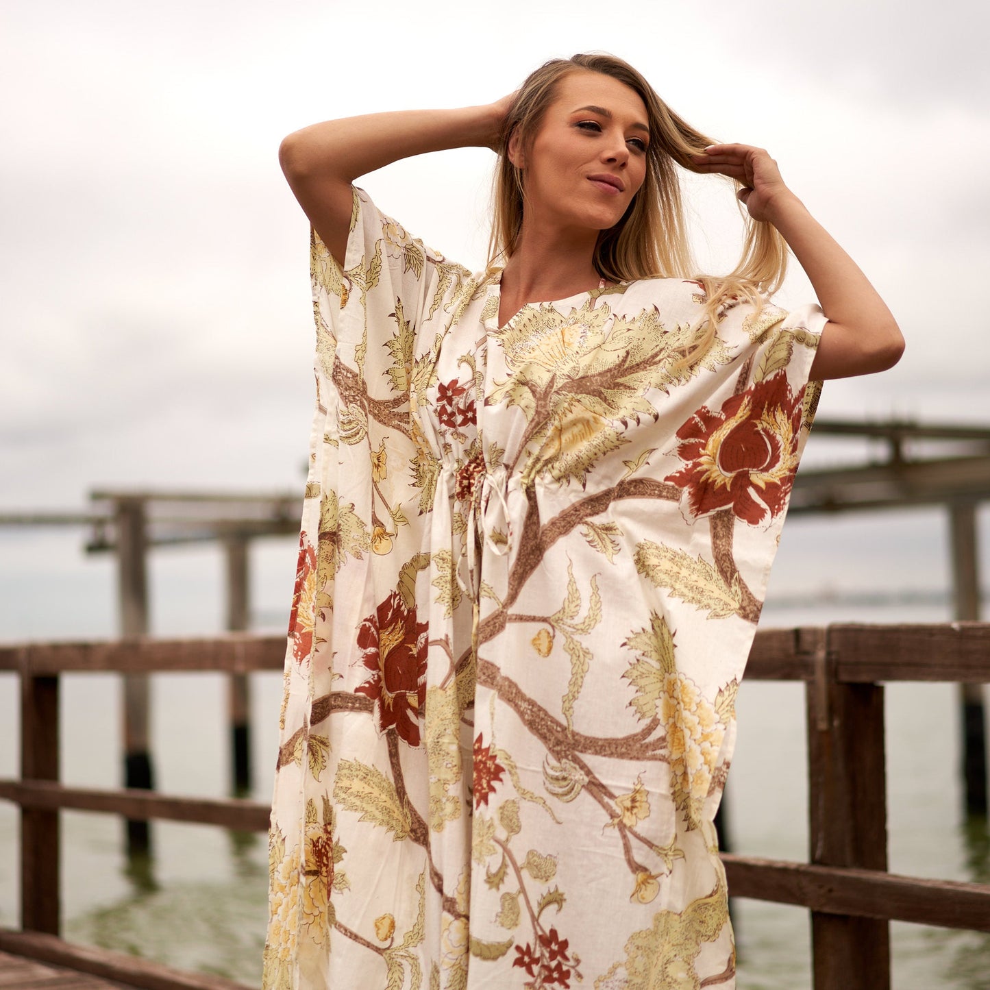 Natures Roots 100% Cotton Kaftan – Frida Kahlo-Inspired Kimono & Robe with Bird of Paradise Design
