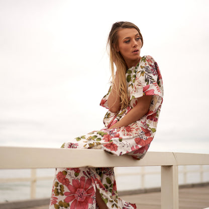 Serene Escape 100% Cotton Kaftan – Frida Kahlo-Inspired Kimono & Robe with Bird of Paradise Design
