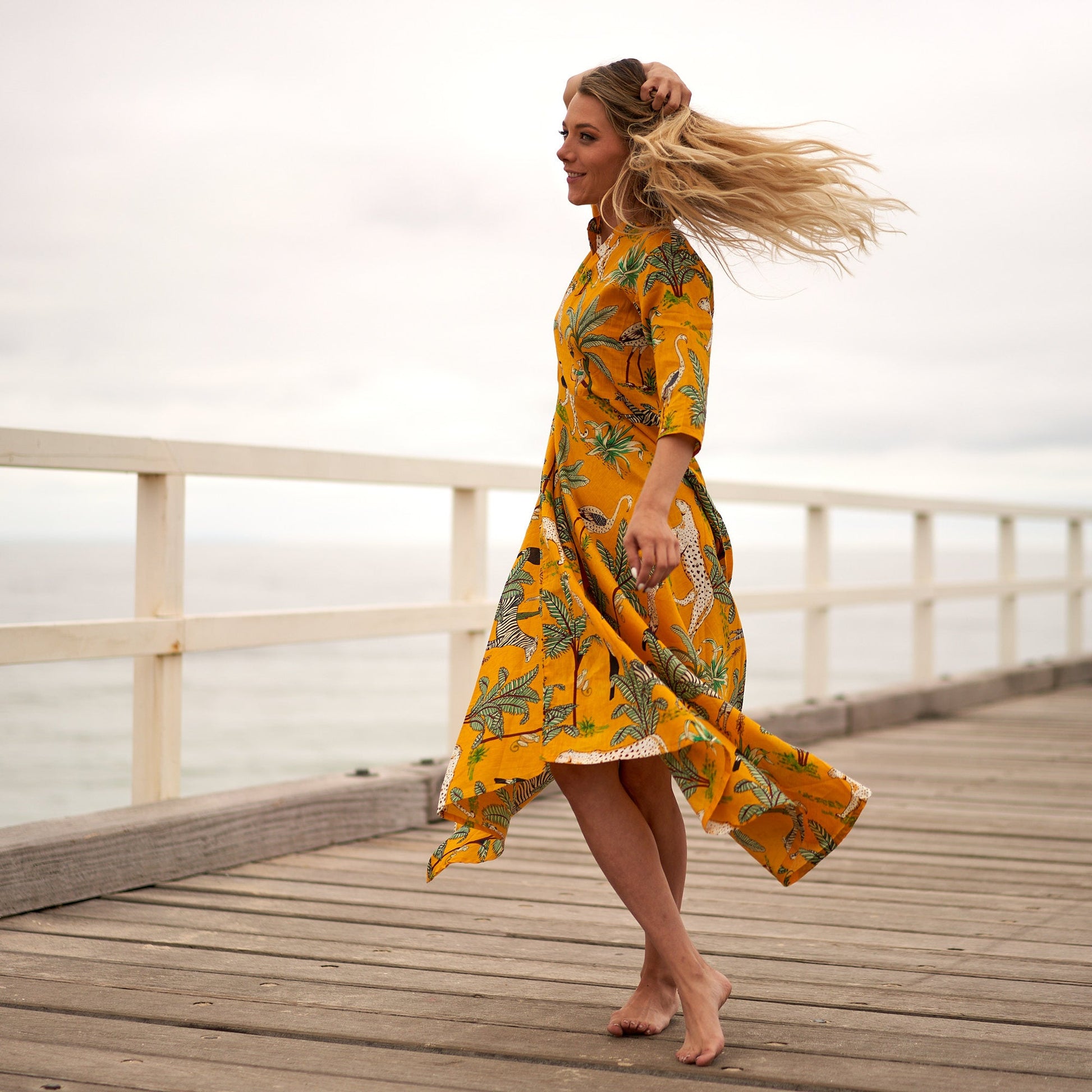 Relaxed linen dress with a flattering V-neckline