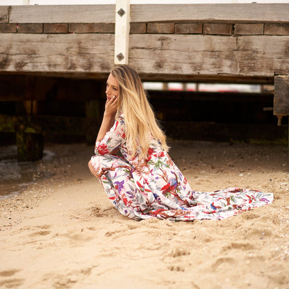 Light and airy white maxi dress with lace details
