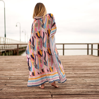Elegant blue kaftan with flowing silhouette

