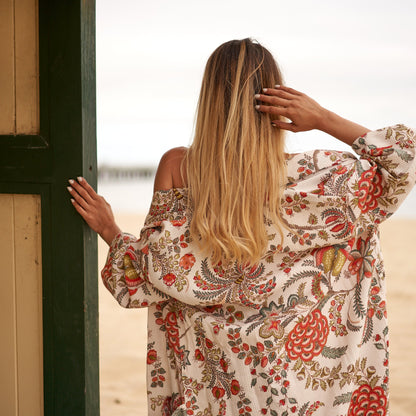 Holidays Best Frida Kahlo-Inspired 100% Cotton Waffle Kimono Robe – Bird of Paradise Print, Free Size, Versatile & Breathable