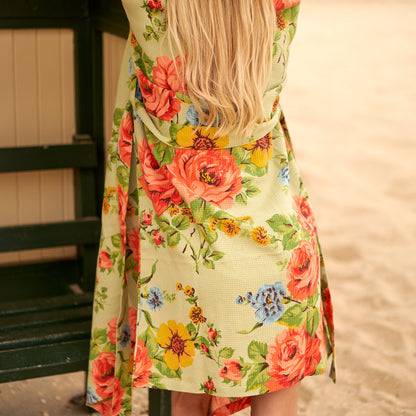 A Symphony of Blossoms 100% Cotton Cambric Kimono Robe - Frida Kahlo & Bird of Paradise Inspired, Adjustable Fit