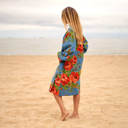 Fresh Florals Frida Kahlo-Inspired 100% Cotton Waffle Kimono Robe – Bird of Paradise Print, Free Size, Versatile & Breathable