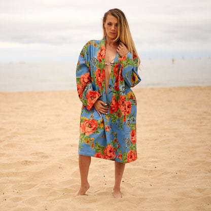 Fresh Florals Frida Kahlo-Inspired 100% Cotton Waffle Kimono Robe – Bird of Paradise Print, Free Size, Versatile & Breathable