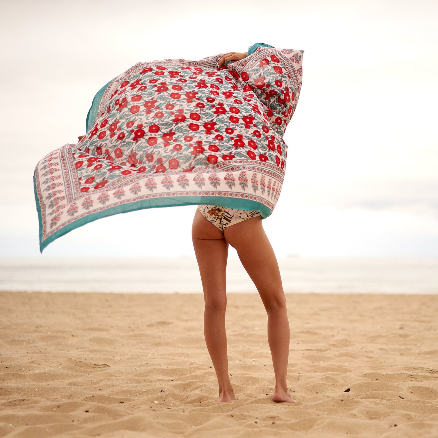 Florals & Waves 100% Cotton Boho Sarong – Handmade Tropical Swim Cover-Up, Beach Skirt, Shawl & Pareo