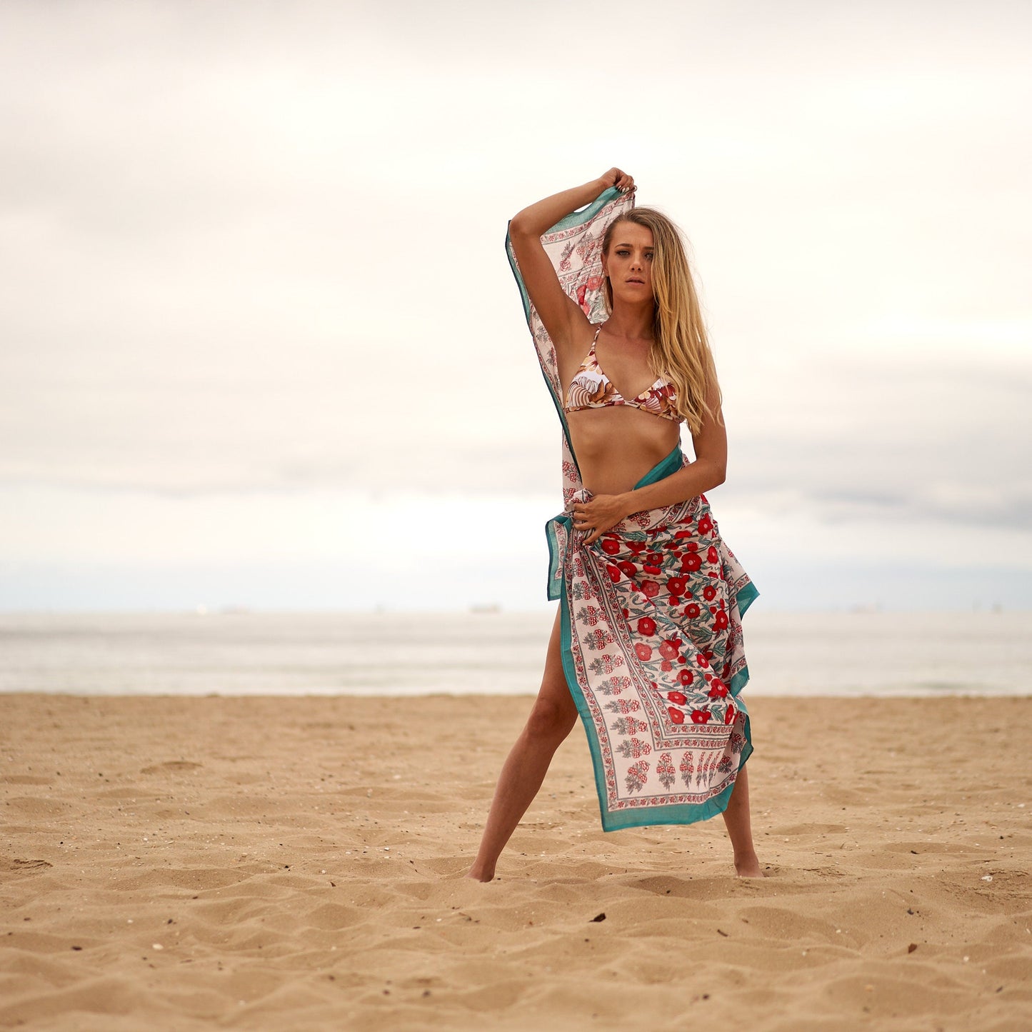 Florals & Waves 100% Cotton Boho Sarong – Handmade Tropical Swim Cover-Up, Beach Skirt, Shawl & Pareo