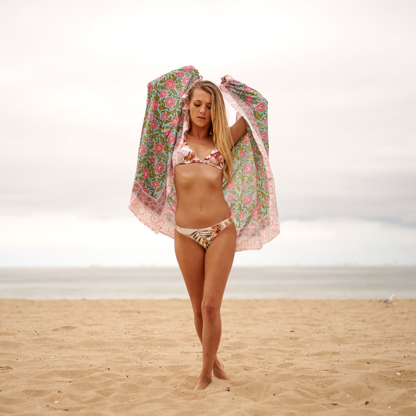 Find Me at the Beach Boho Handmade 100% Cotton Sarong – Versatile Swim Cover-Up, Beach Skirt, Shawl, and Tropical Block Print Pareo
