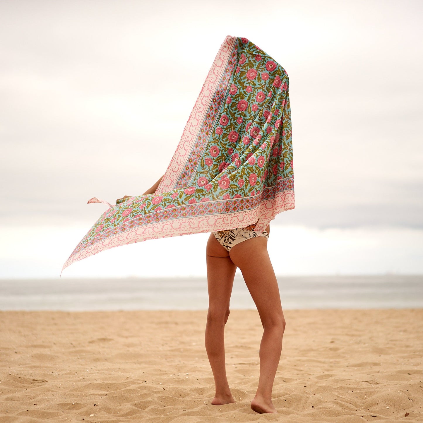 Find Me at the Beach Boho Handmade 100% Cotton Sarong – Versatile Swim Cover-Up, Beach Skirt, Shawl, and Tropical Block Print Pareo