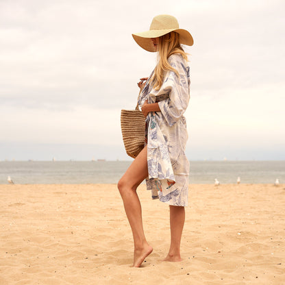 Stylish kimono robe with a delicate floral print
