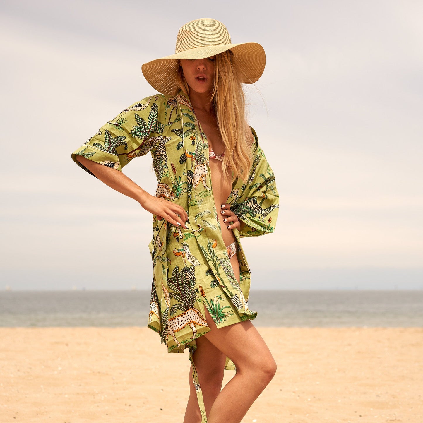Lush Rainforest 100% Cotton Kimono – Frida Kahlo Inspired, Bird of Paradise Print, Versatile Robe & Kaftan