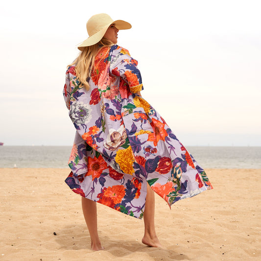 Bold Botanicals 100% Cotton Kimono – Frida Kahlo Inspired, Bird of Paradise Print, Versatile Robe, Kaftan, & Cardigan