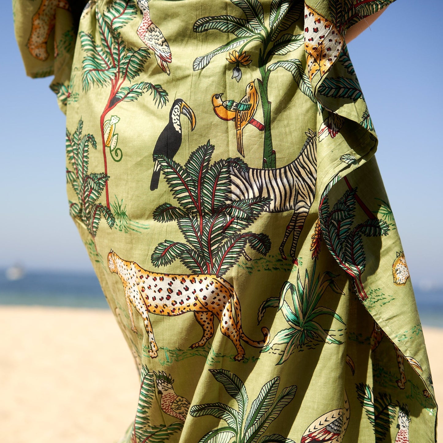 Wild at Heart 100% Cotton Kaftan – Frida Kahlo-Inspired, Bird of Paradise Hand-Screen Printed, Adjustable Fit Kimono, Robe, Lounge Wear, Limited Edition