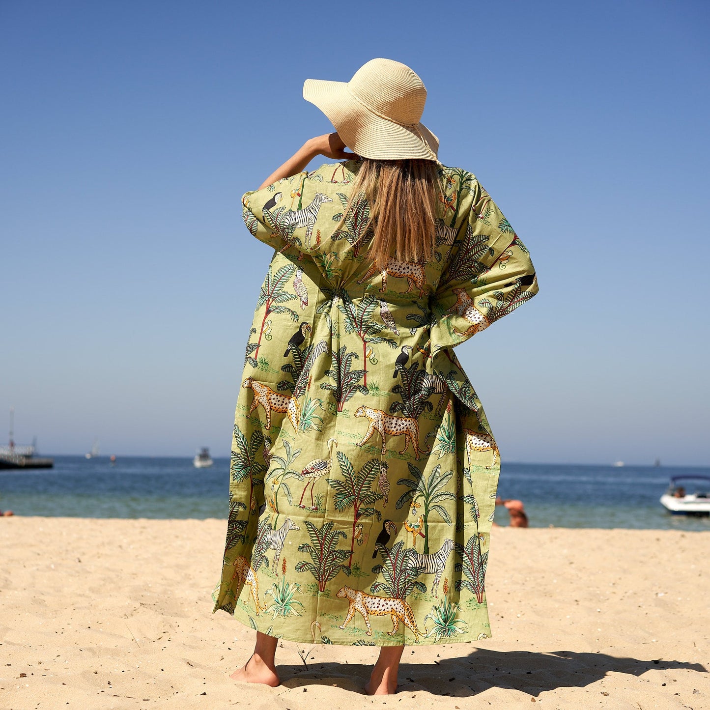 Wild at Heart 100% Cotton Kaftan – Frida Kahlo-Inspired, Bird of Paradise Hand-Screen Printed, Adjustable Fit Kimono, Robe, Lounge Wear, Limited Edition