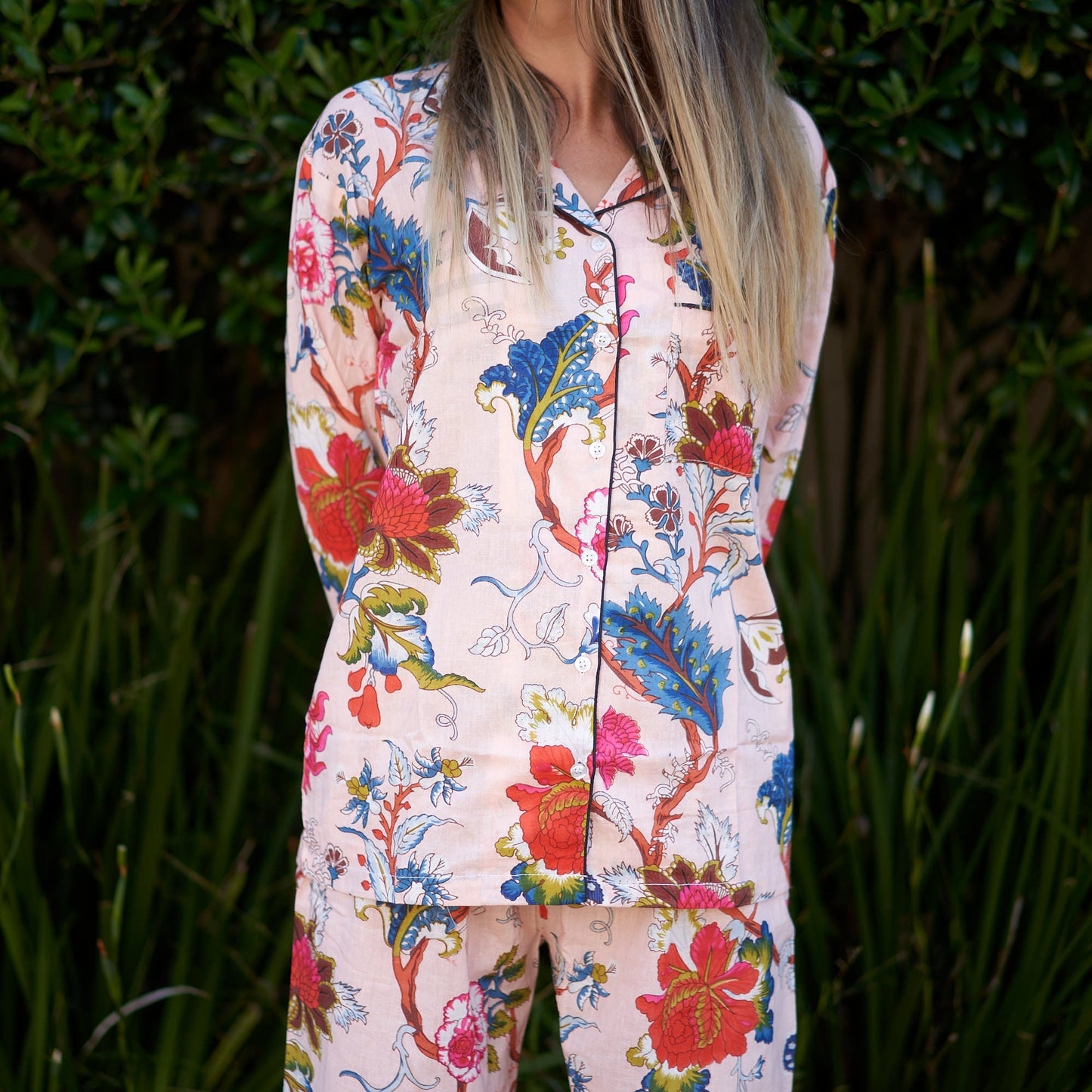 Weekend Wishes 100% Cotton Pajama Set – Comfortable and Stylish Sleepwear, Hand-Screen Printed Fabric, Available in Small to Extra Large, Relaxation Ready, Soft Cotton Pajama Top and Bottom, Perfect for All Seasons, Made in Limited Quantities