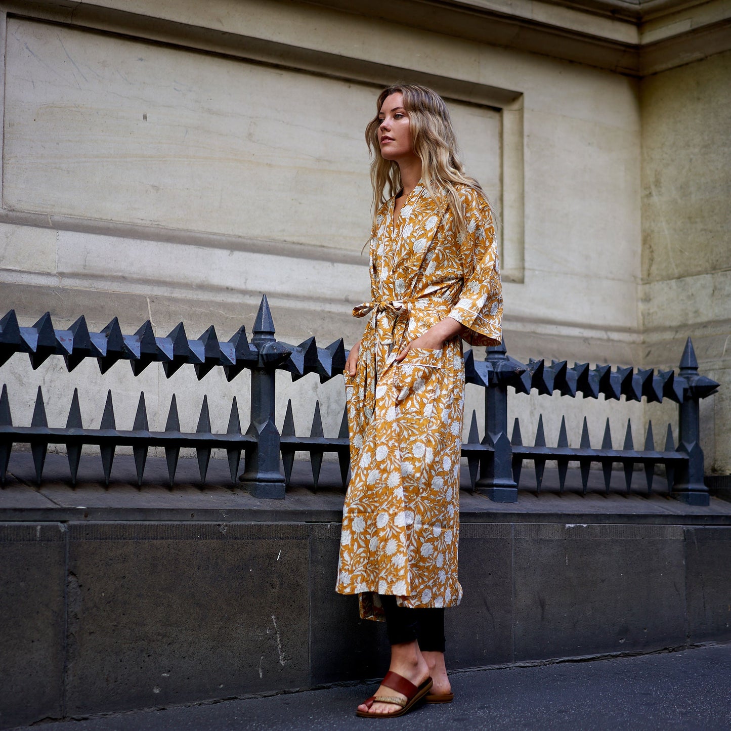 Serene Garden 100% Cotton Kimono Robe – Frida Kahlo-Inspired, Hand-Screen Printed, Versatile