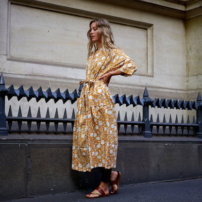 Serene Garden 100% Cotton Kimono Robe – Frida Kahlo-Inspired, Hand-Screen Printed, Versatile