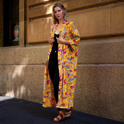 Frida’s Jungle Blooms Kimono – 100% Cotton, Hand-Screen Printed, Lightweight & Versatile