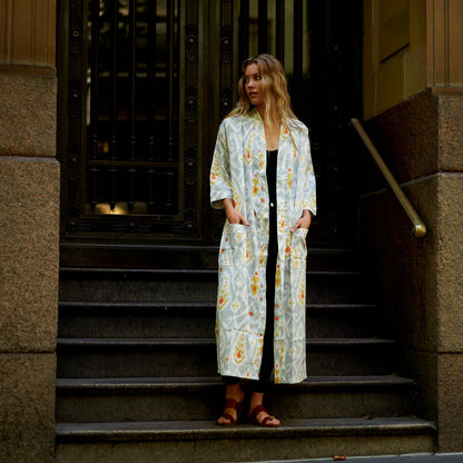 Weekend Getaway Kimono Robe – 100% Cotton, Frida Kahlo-Inspired, Hand-Screen Printed, Lightweight & Versatile
