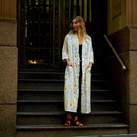 Weekend Getaway Kimono Robe – 100% Cotton, Frida Kahlo-Inspired, Hand-Screen Printed, Lightweight & Versatile