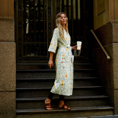 Weekend Getaway Kimono Robe – 100% Cotton, Frida Kahlo-Inspired, Hand-Screen Printed, Lightweight & Versatile