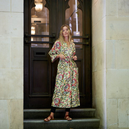 Rise and Shine Kimono Robe – 100% Cotton, Frida Kahlo-Inspired, Hand-Screen Printed, Lightweight & Versatile