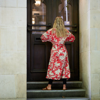 Island Escape Kimono Robe – 100% Cotton, Frida Kahlo-Inspired, Hand-Screen Printed, Lightweight & Versatile