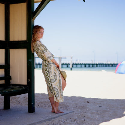 unshine Serenity Cotton Kimono Robe – Frida Kahlo-Inspired, Bird of Paradise Print, Multi-Way Wear