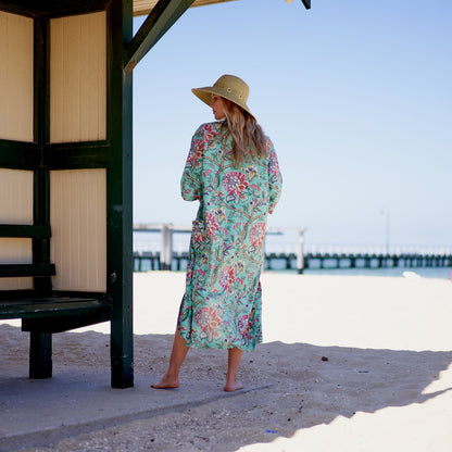 Rest & Relaxation Cotton Kimono Robe – Frida Kahlo-Inspired, Bird of Paradise Print, Multi-Way Wear