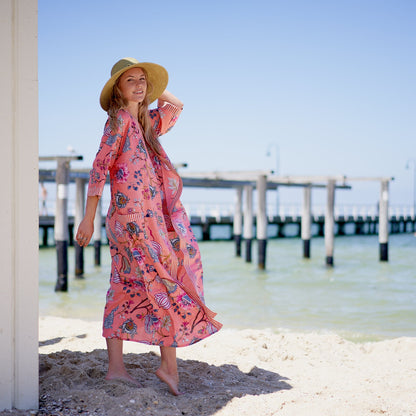 Island Soul Cotton Kimono Robe – Frida Kahlo-Inspired, Bird of Paradise Print, Versatile Multi-Way Wear