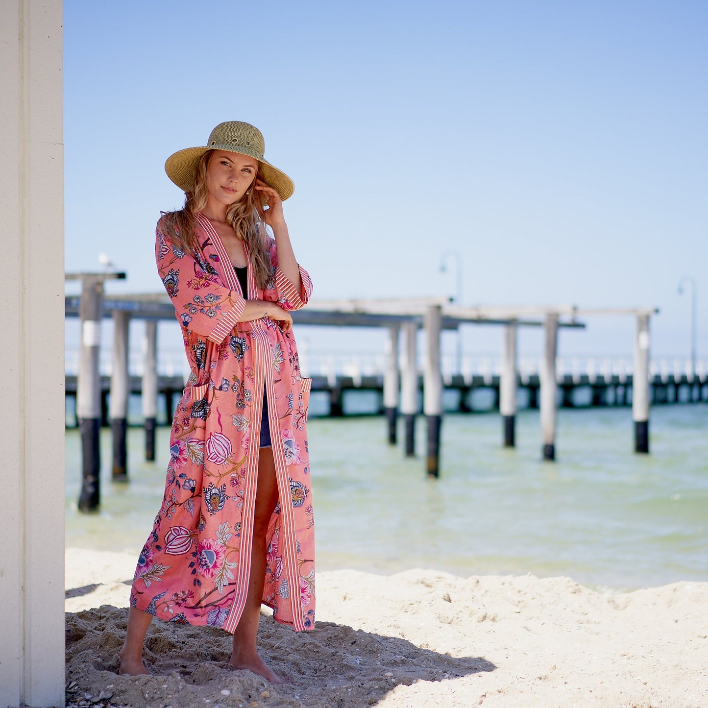 Island Soul Cotton Kimono Robe – Frida Kahlo-Inspired, Bird of Paradise Print, Versatile Multi-Way Wear