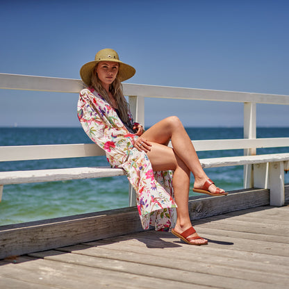 Vibrant patterned kimono-style cotton robe