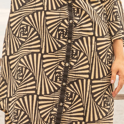 Stylish black cotton shirt dress with a belt tie
