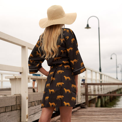 Captivating Cheetah 100% Cotton Kimono – Frida Kahlo-Inspired Robe with Bird of Paradise Print