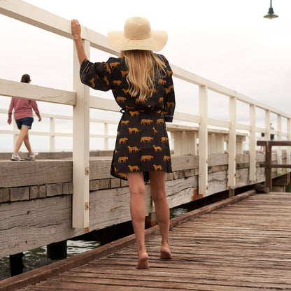 Captivating Cheetah 100% Cotton Kimono – Frida Kahlo-Inspired Robe with Bird of Paradise Print