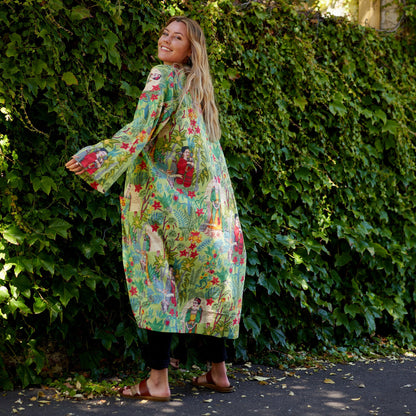 Frida’s Enchanted World Kimono Robe – 100% Cotton, Hand-Screen Printed, Lightweight & Versatile, Cozy Lounge Wear